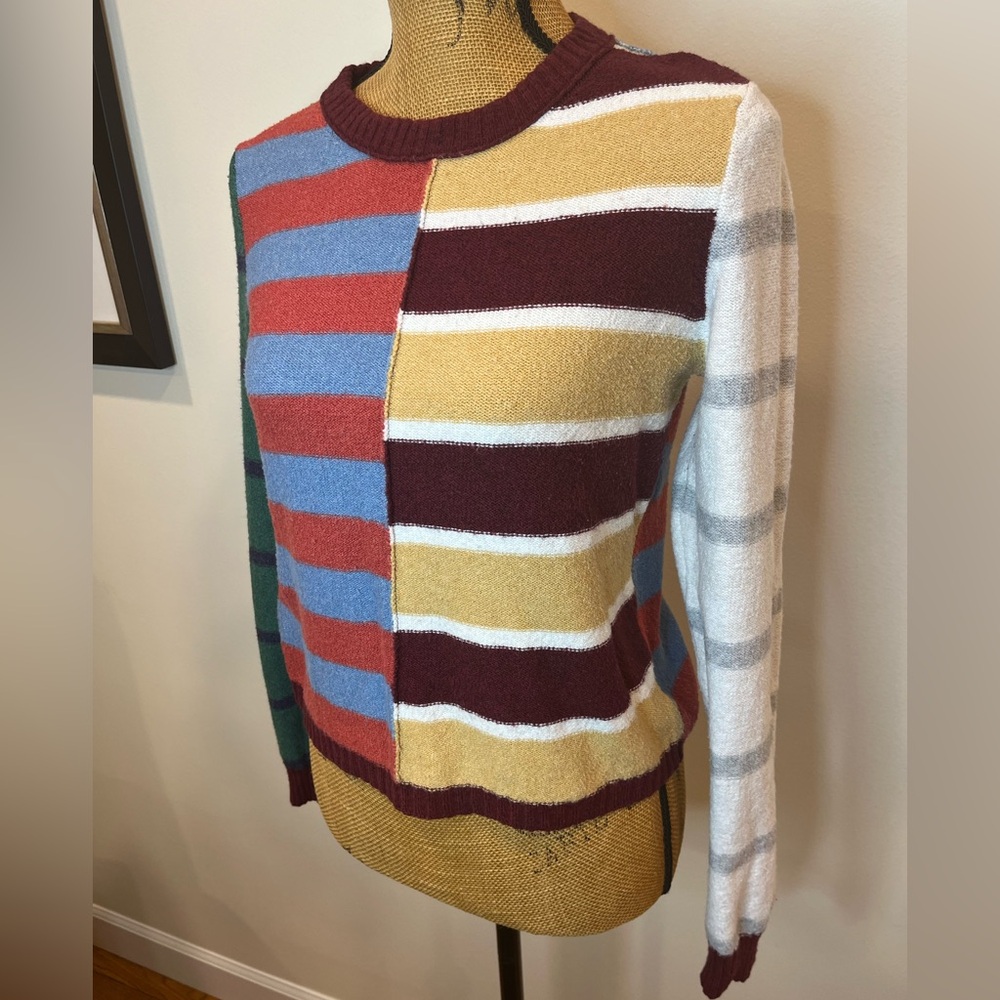 American Eagle Patchwork Crew Neck Sweater Stripe… - image 4
